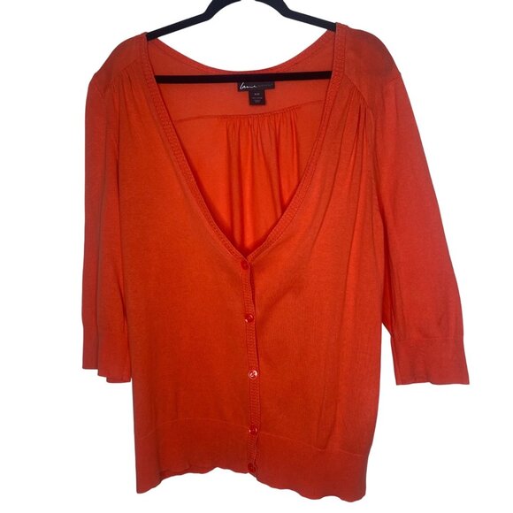 Lane Bryant Womens Button-Up Orange Cardigan 18/20 3/4 Sleeves 100% Cotton Light - Picture 1 of 10